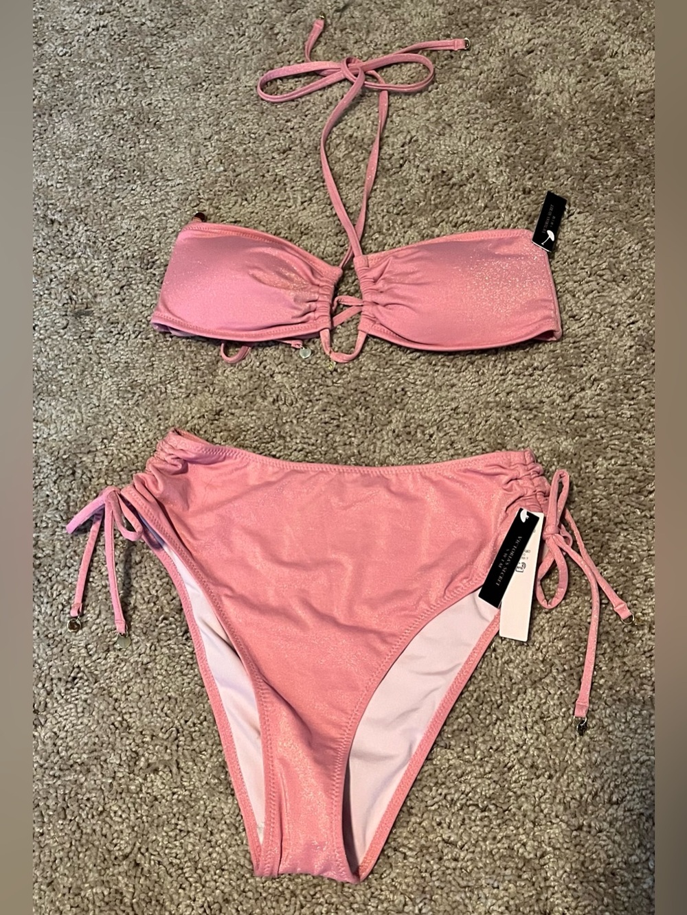 Victoria’s Secret pink and gold shimmer bikini set